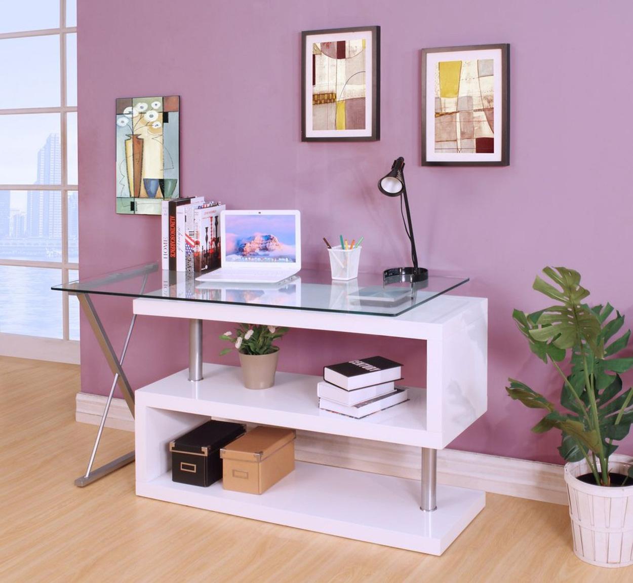 

        
00840412105609Home Office Writing Desk Glossy White & Glass Buck 92368 Acme Glam Modern
