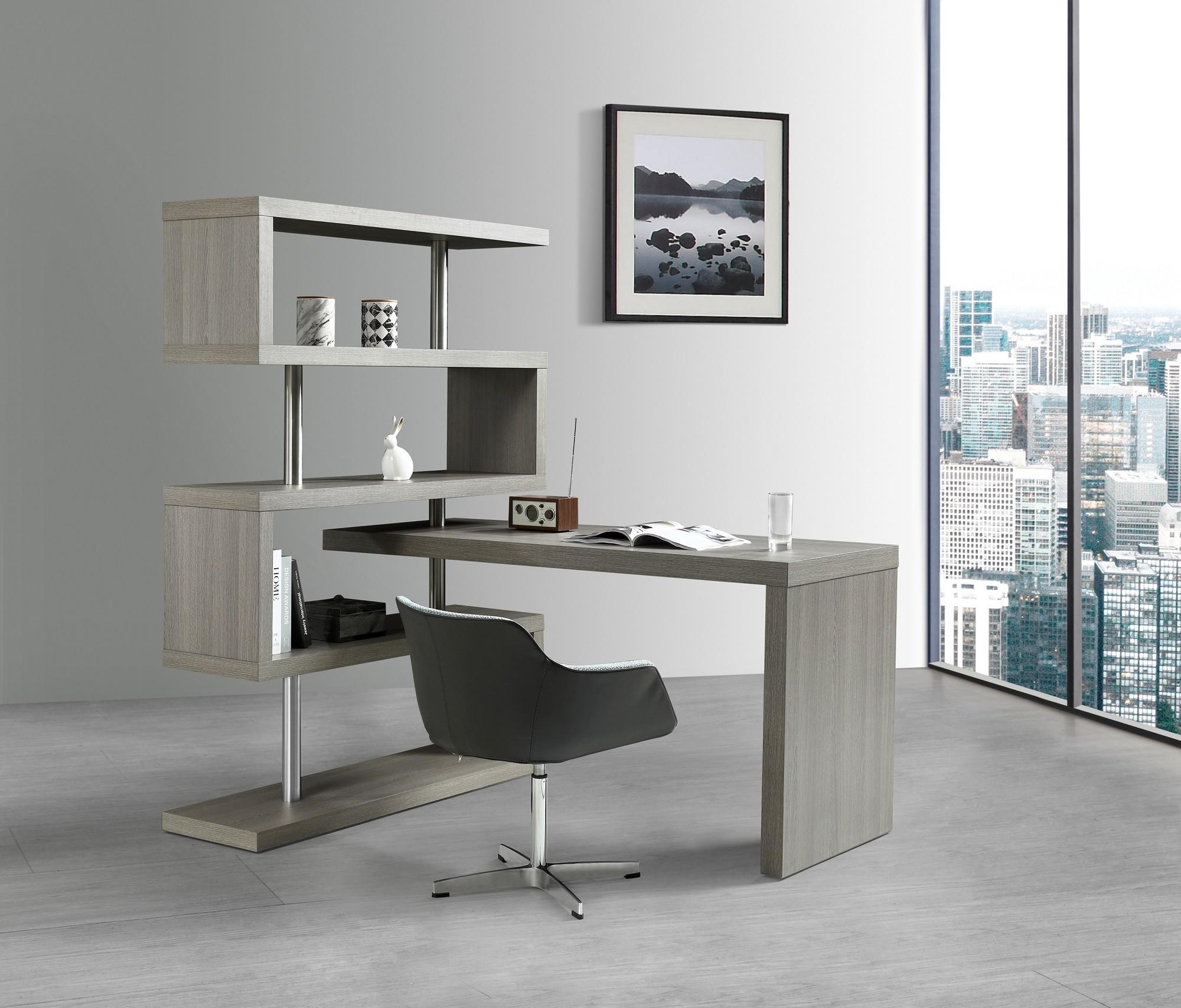 

    
Home Office Writing Desk & Shelf Matte Grey & Steel Modern J&M KD002
