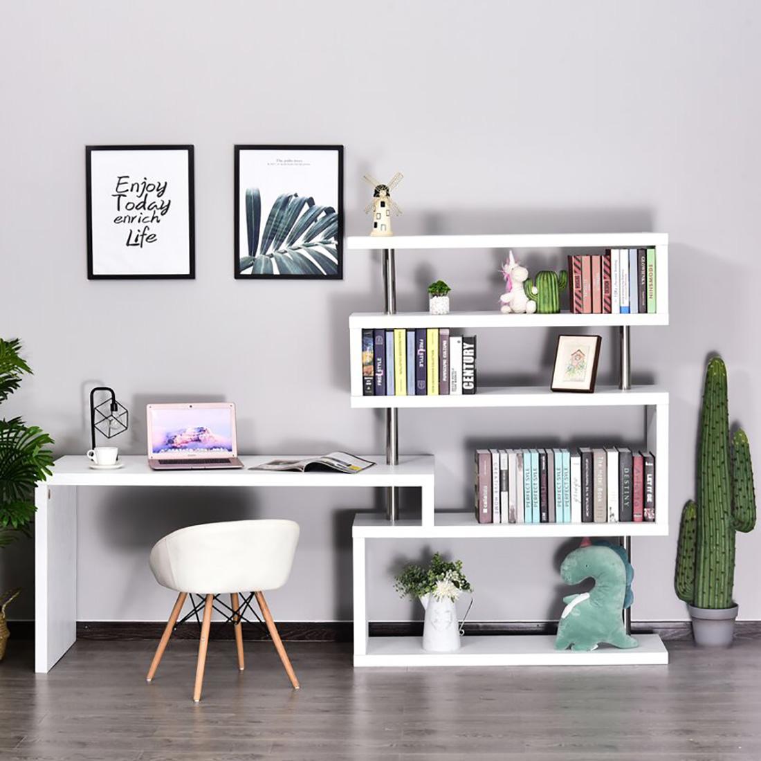 

    
Home Office Writing Desk & Shelf Matte White & Steel Modern J&M KD002
