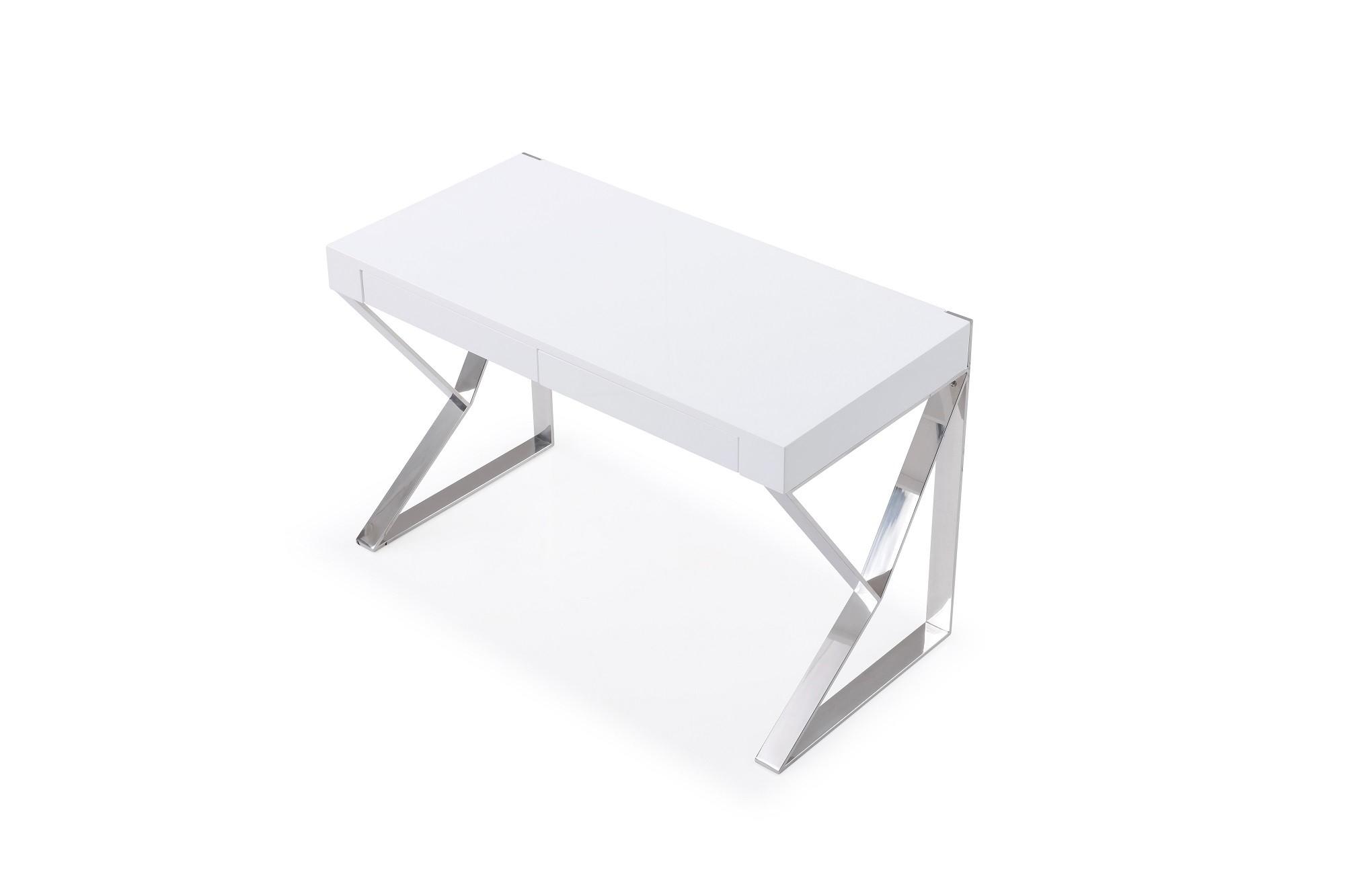 Contemporary Writing Desk Noho 17112-WH in Chrome, White 