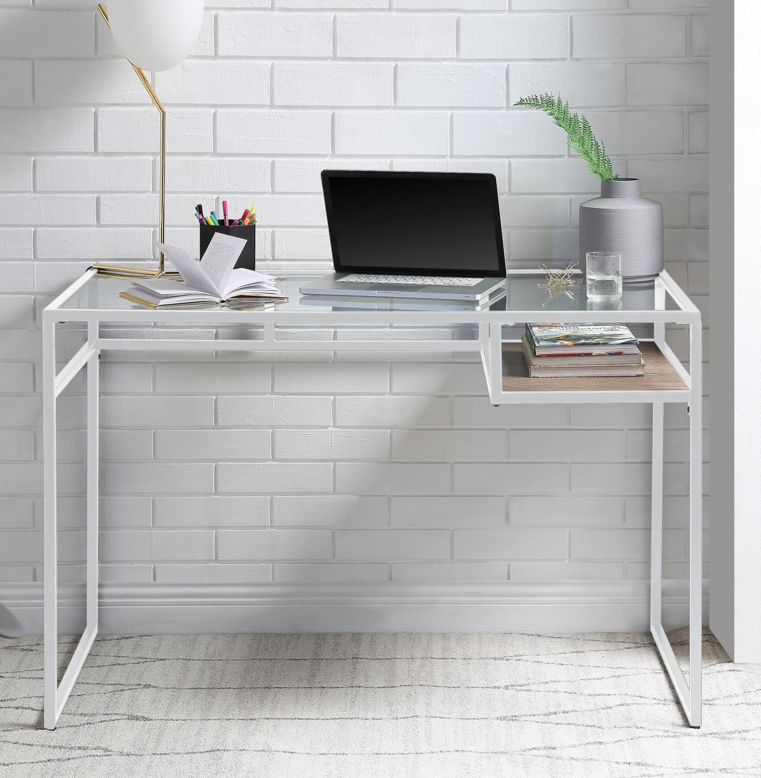 

    
Home Office Writing Desk White & Glass Yasin 92582 Acme Industrial Modern
