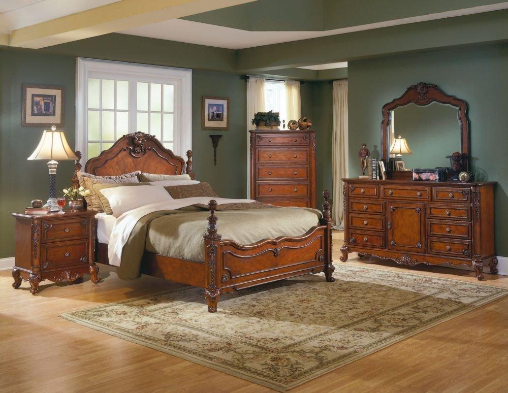 Classic, Traditional Poster Bedroom Set Madaleine  1385-1 Madaleine -1385-1-Q-Set-4 in Cherry Finish 