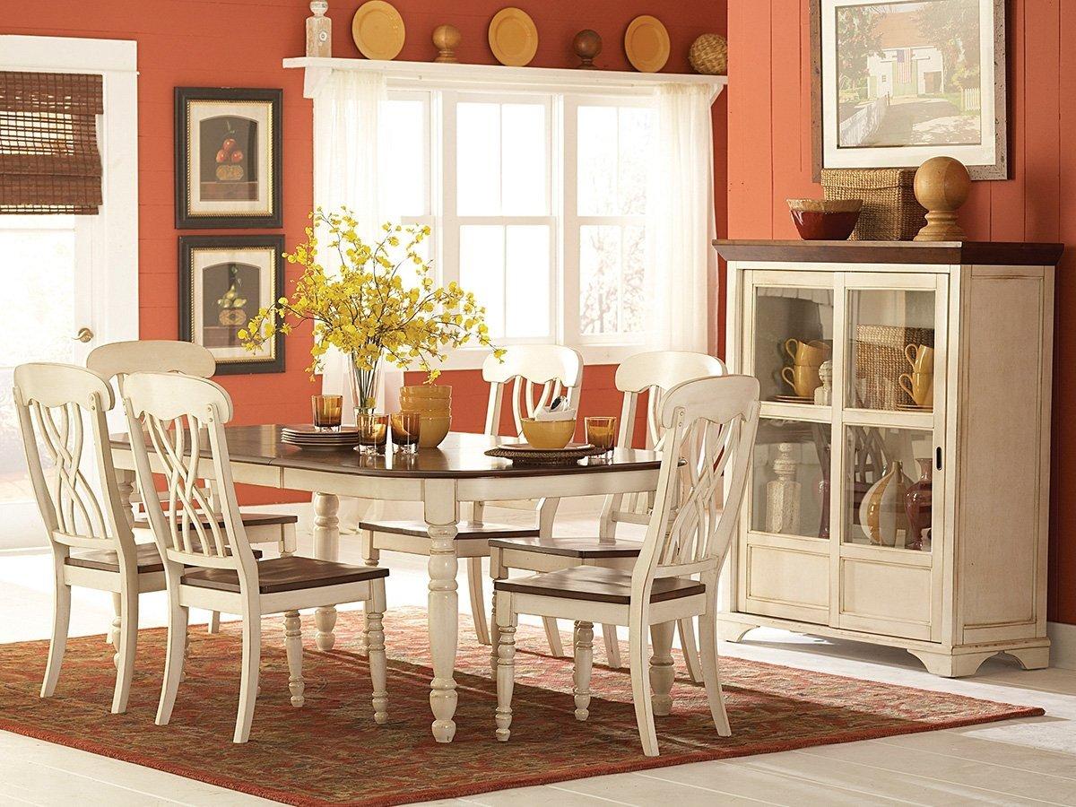 Classic, Traditional Dining Table Set Ohana 1393W-78-Set-7-Ohana in Brown, Antique White 