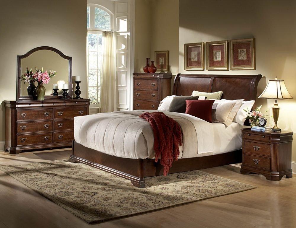 Traditional Sleigh Bed Karla 1740-1 Karla-1740-1-Q-Set-4 in Cherry Finish 