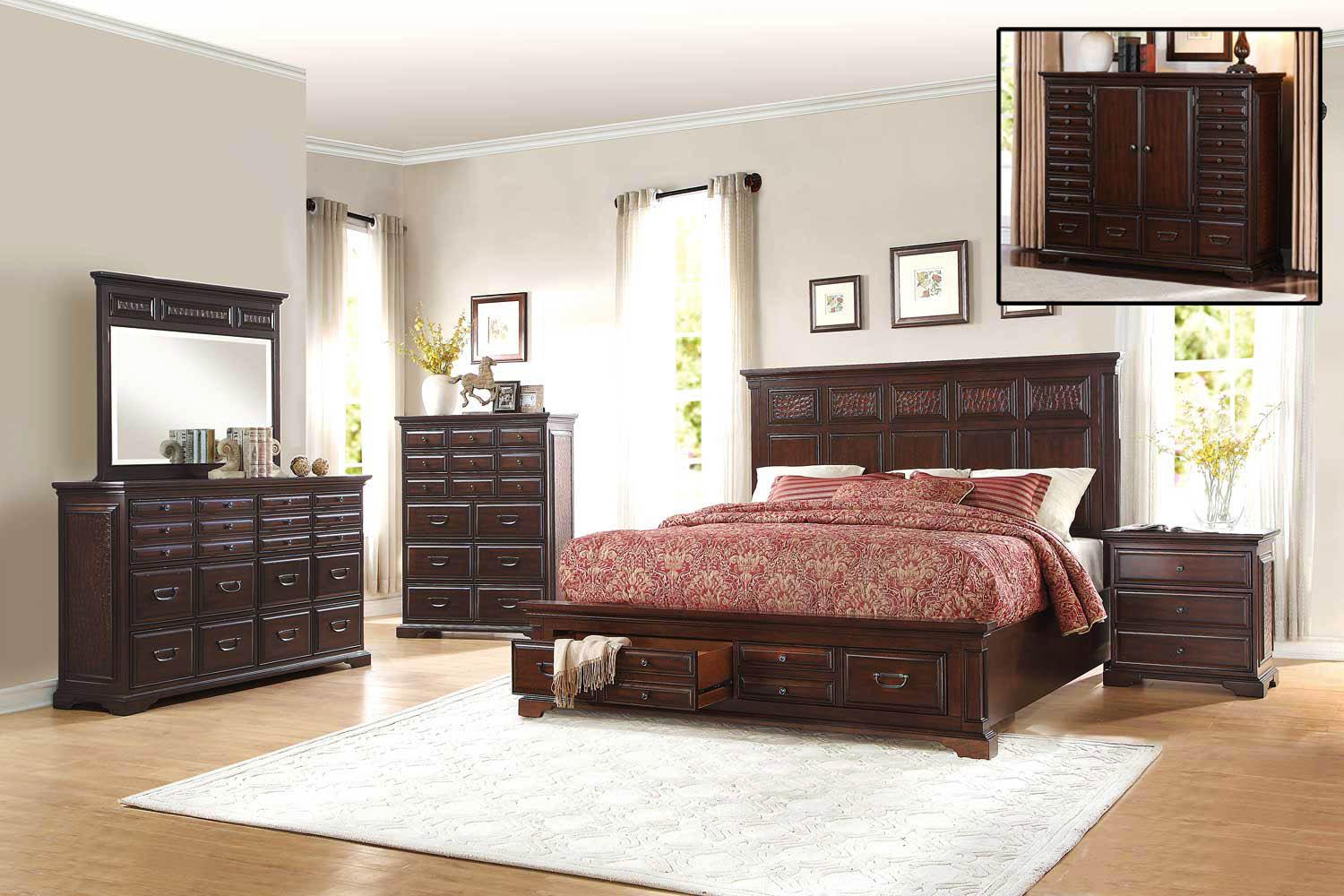 Classic, Traditional Storage Bedroom Set Cranfills 1832-1 Cranfills 1832-1-Q-Set-4 in Cherry 