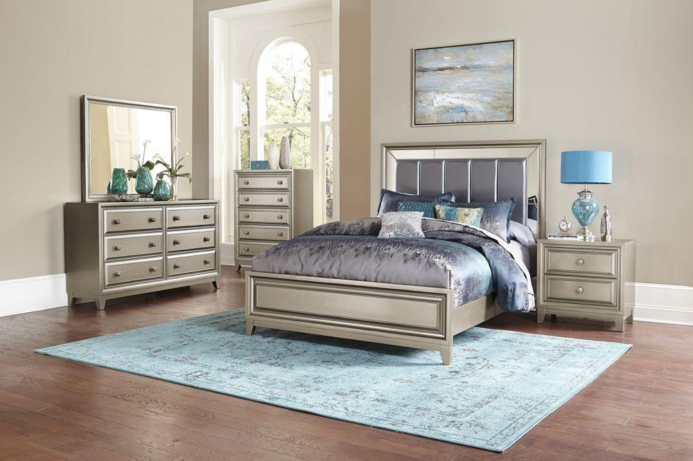 Contemporary, Modern Panel Bedroom Set Hedy 1839-1 Hedy 1839-1-Set-4 in Silver, Dark Gray Faux Leather