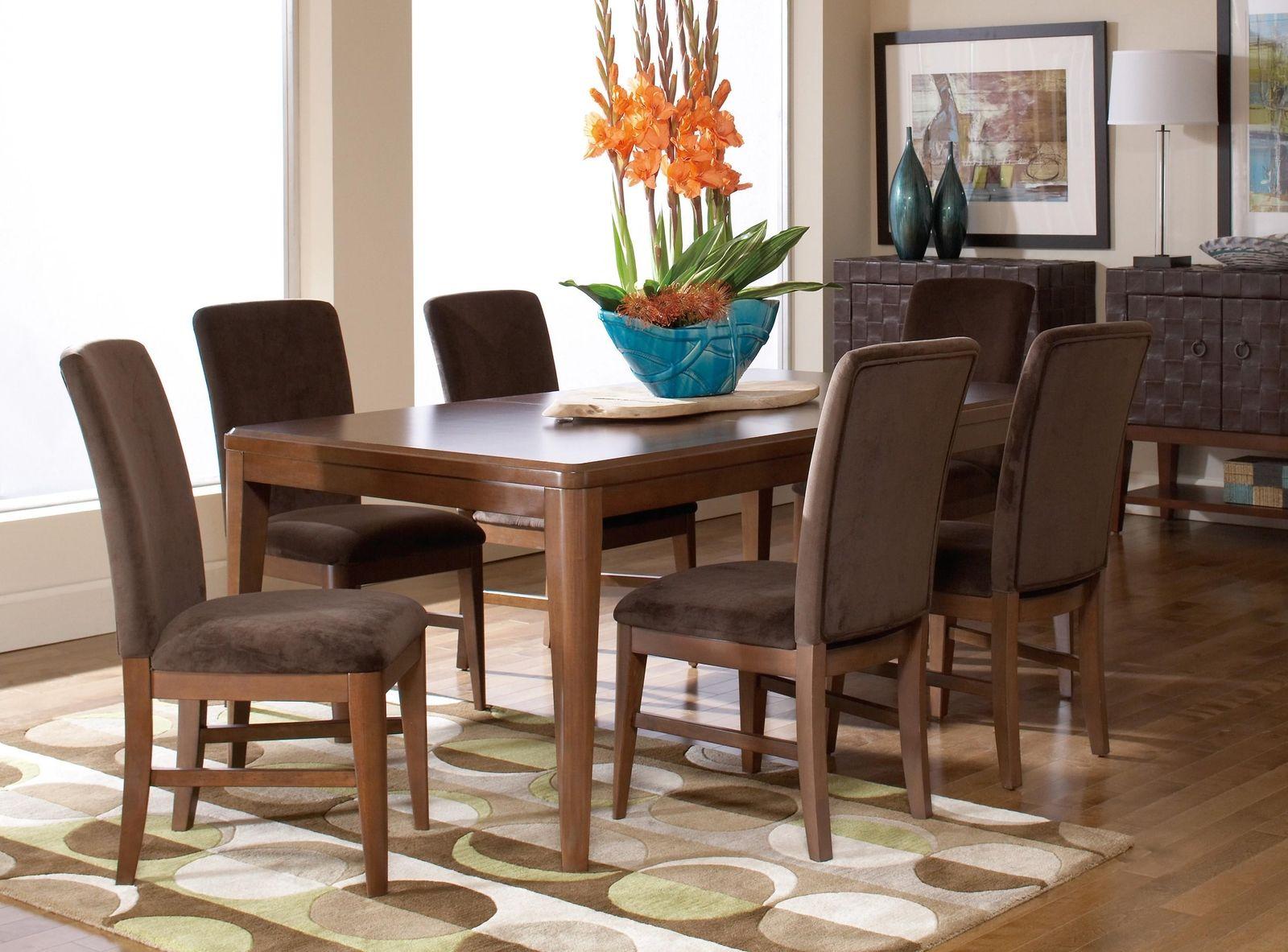 Contemporary, Traditional Dining Table Set Beaumont 2111-72+2111Sx6- Beaumont in Brown, Cherry Microfiber