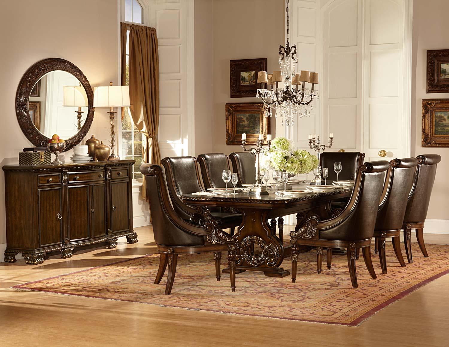 Classic, Traditional Dining Table Set Orleans 2168-108+2168A-Set-9-Orleans in Brown, Dark Cherry Bonded Leather