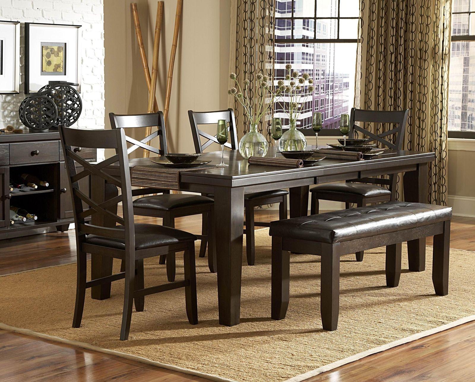 

    
Homelegance 2438-82 Hawn Rich Walnut Wood Leaf Dining Table Set 6Ps Contemporary
