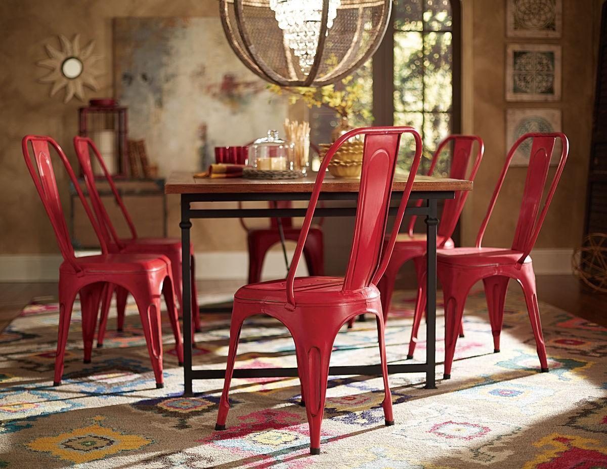 

    
Homelegance 2555-84 Amara Red Rustic Industrial Wood Dining Table Set 5Ps Modern
