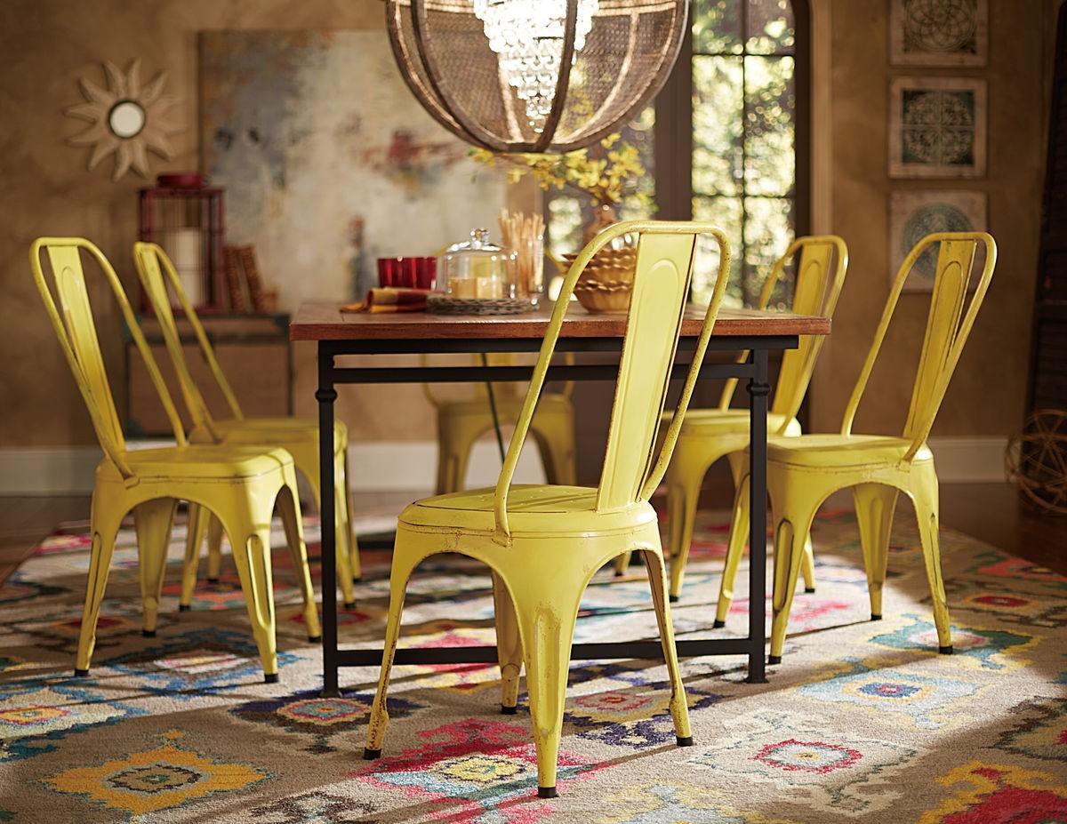 Modern Dining Table Set Amara Yellow 2555-84+5034YLWSx4 in Yellow 