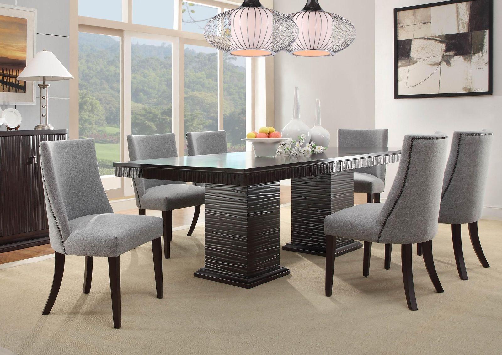 Contemporary, Modern Dining Table Set Chicago 2588-92+2588S-Set-7-Chicago in Gray, Espresso Fabric
