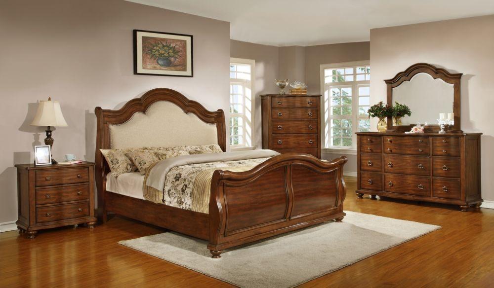 

    
Homelegance 4Pcs 1837-1 Brown Cherry Wood Queen Sleigh Bedroom Set
