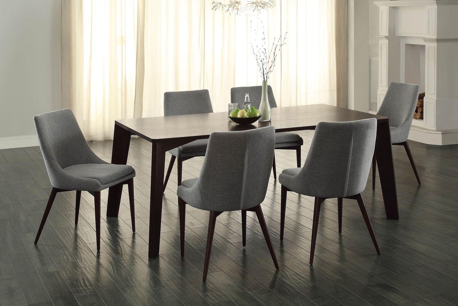 Contemporary, Modern Dining Table Set Fillmore 5048-72+5048Sx6- Fillmore in Gray, Espresso Fabric
