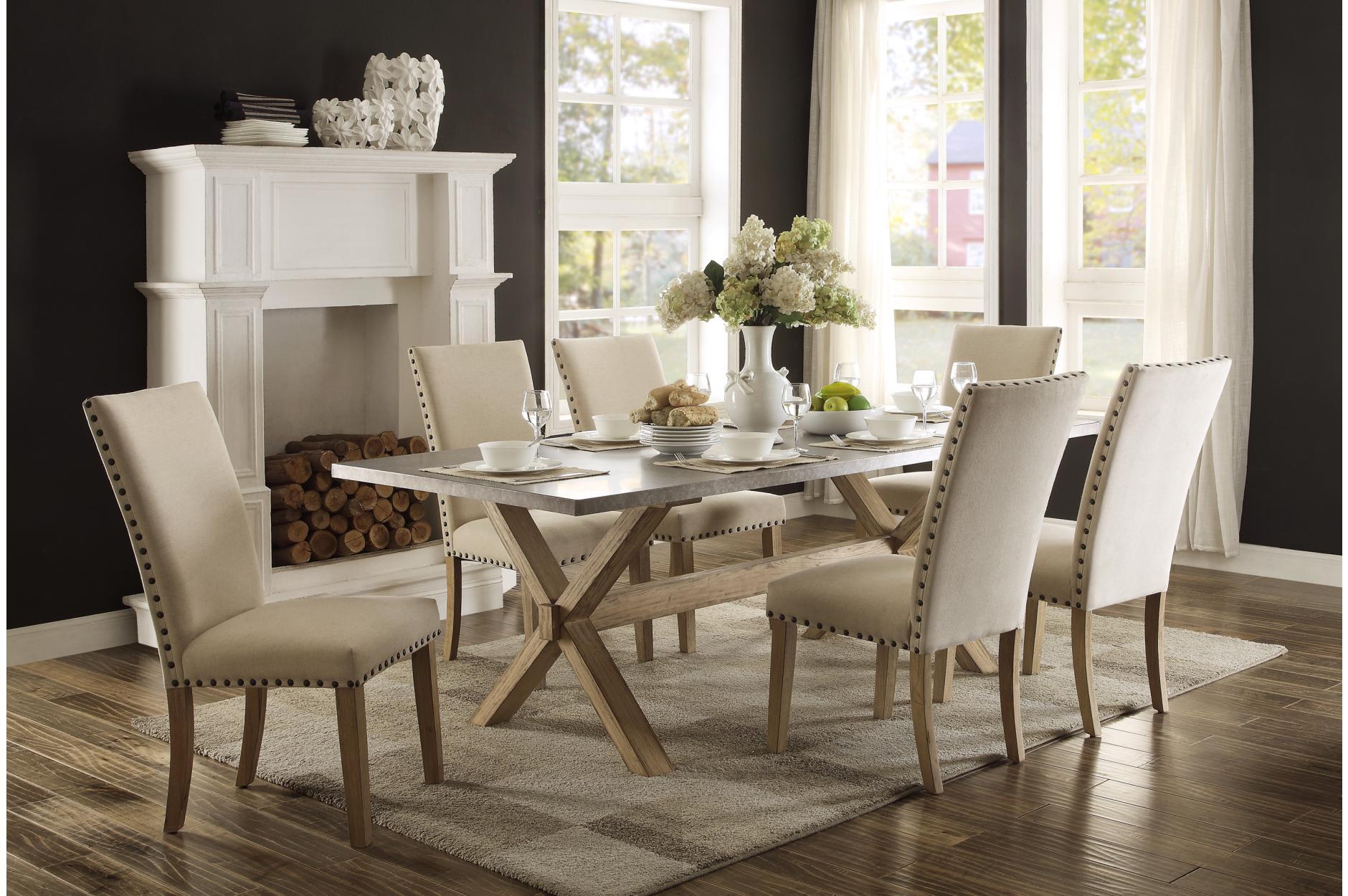 Contemporary, Traditional, Casual Dining Table Set Luella 5100-84-Set-7-Luella in Beige, Wash Oak Fabric