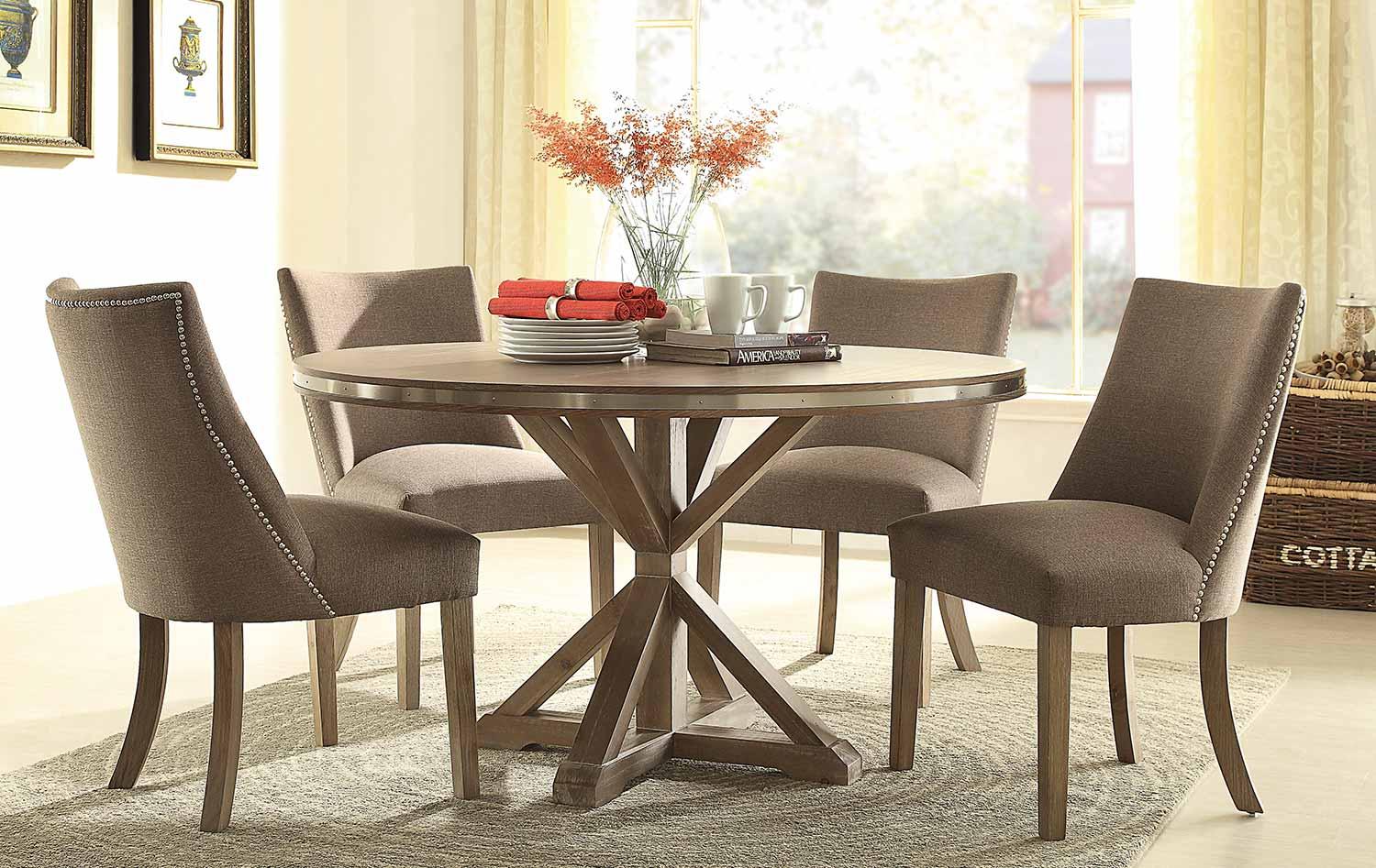 

    
Homelegance 5177-54 Beaugrand Brown Wood Round Dining Table Set 5Ps Contemporary
