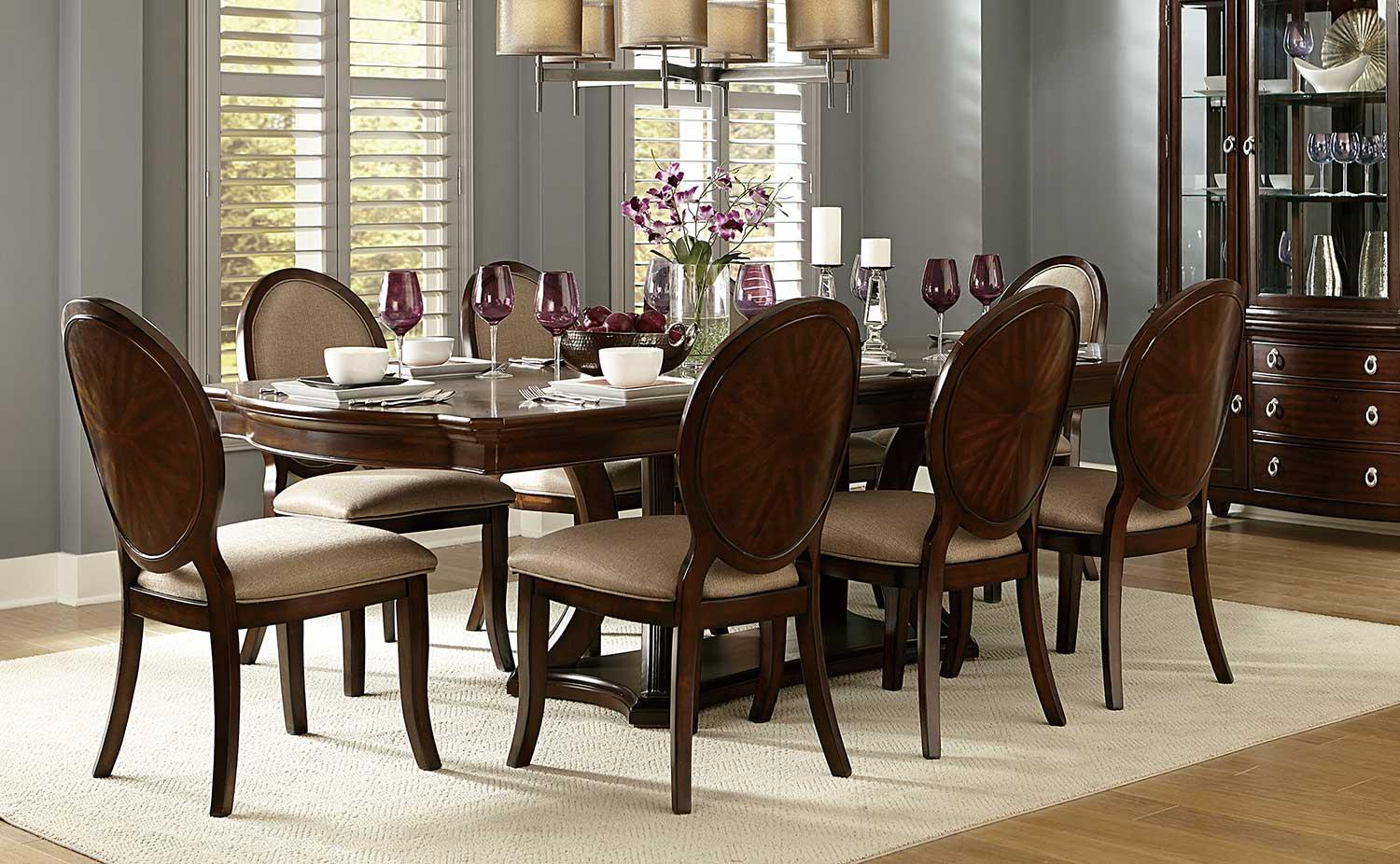 Classic, Traditional Dining Table Set Delavan 5251-108-Set-9-Delavan in Brown, Cherry Fabric