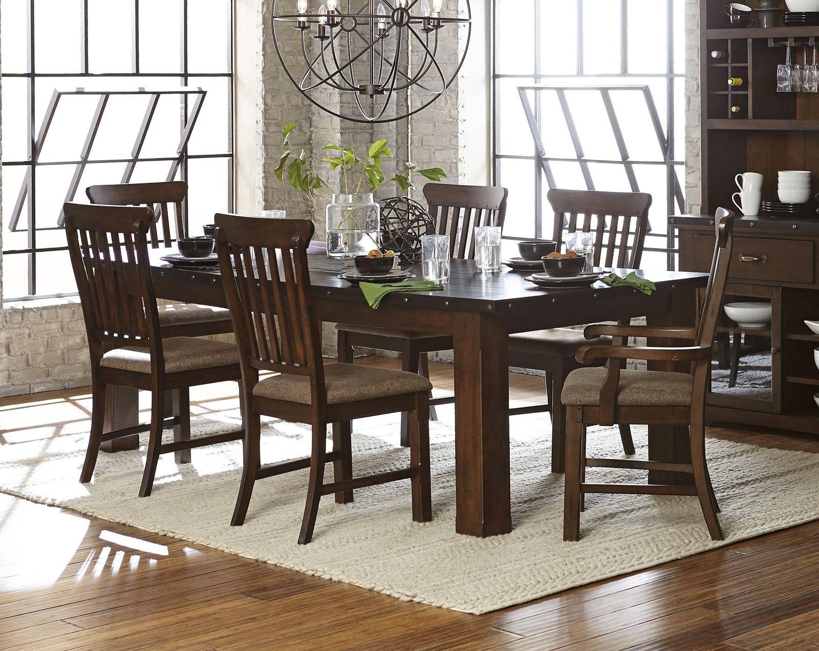Classic, Traditional Dining Table Set Schleiger 5400-94+5400Ax2+5400Sx4-Schleiger in Brown Fabric