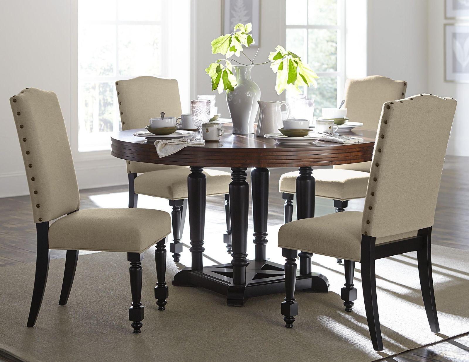 Traditional Dining Table Set Blossomwood 5404-54+5404Sx4-Blossomwood in Cherry Fabric