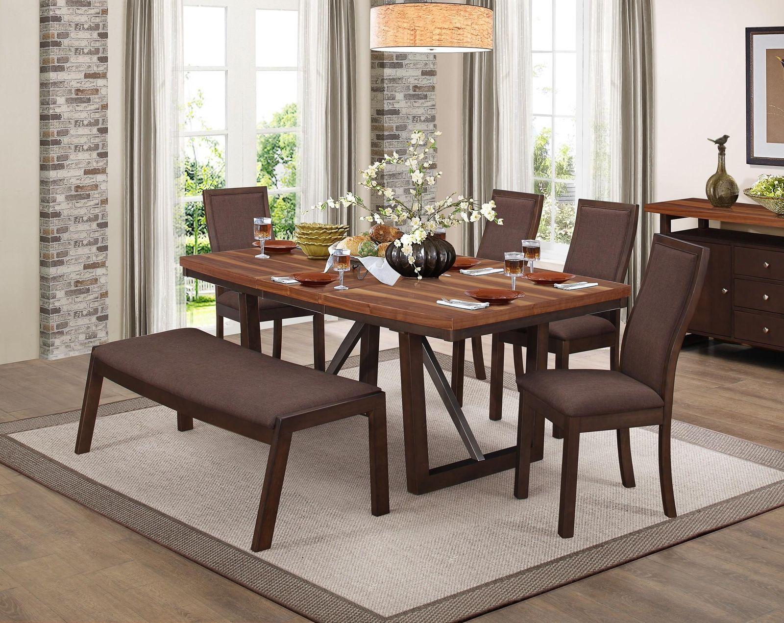 Contemporary, Modern Dining Table Set Beaugrand 5431-77+5431Sx4+5431-14-Compson in Chocolate, Walnut Fabric