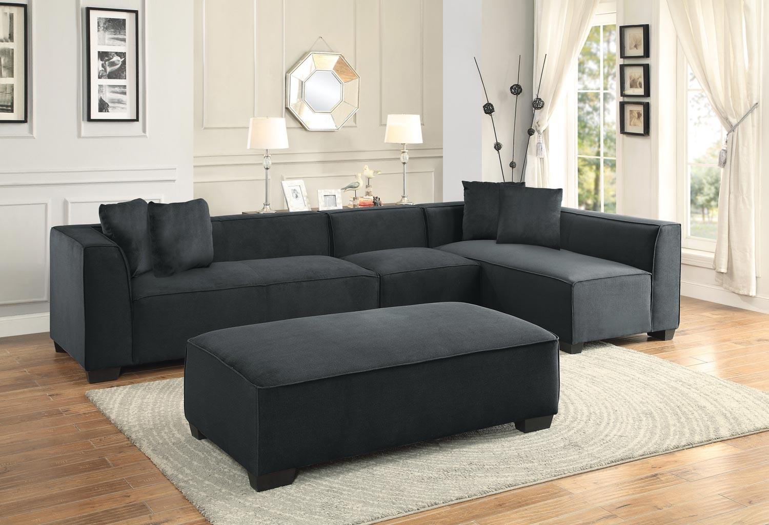 Contemporary Sectional Sofa and Ottoman Metz 8303-Set-OT-AC-Sofa Set-4 in Dark Gray Polyester