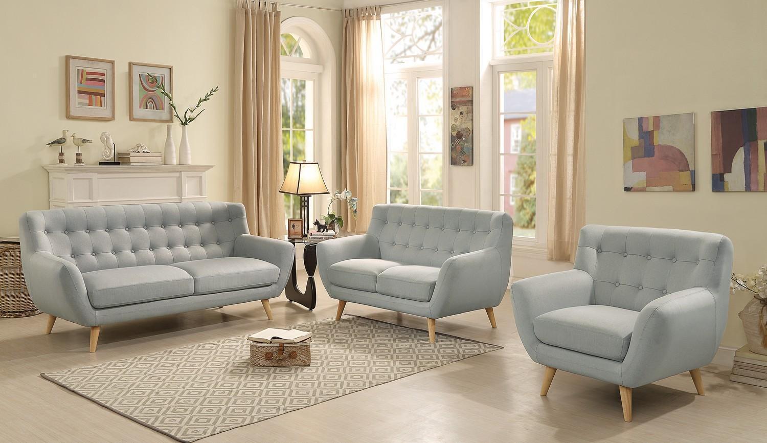 Classic, Traditional, Transitional Sofa Set Anke Anke 8312-Sofa Set-3 in Light Gray Fabric