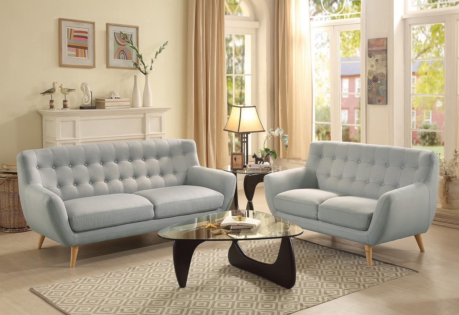Modern, Casual, Transitional Sofa and Loveseat Set Anke Anke 8312-Sofa Set-2 in Light Gray Fabric