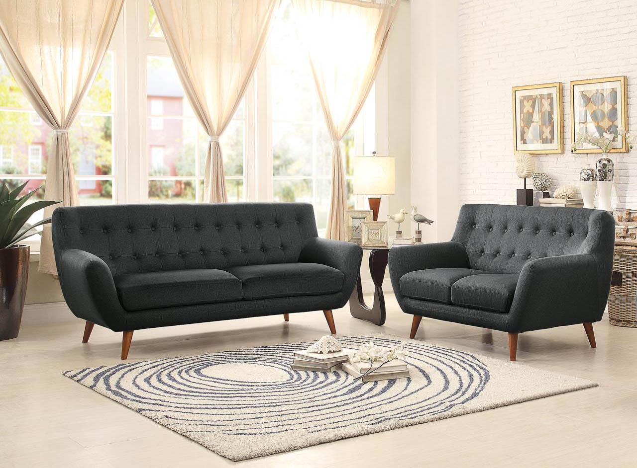

    
Homelegance 8312DG Anke Mid-Century Modern Tuft Dark Grey Fabric Sofa Set 2Pcs
