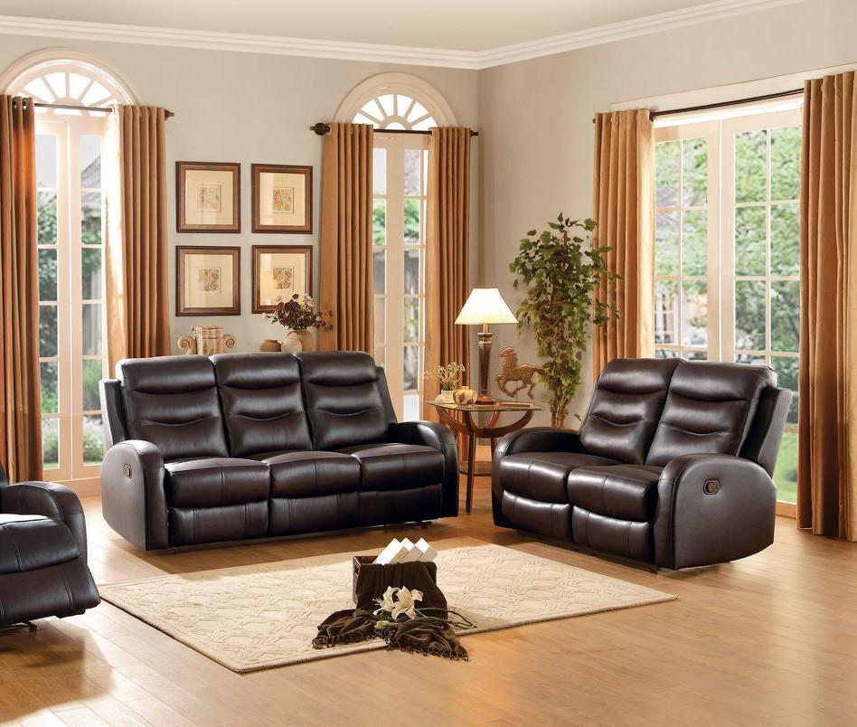 Contemporary Recliner Sofa Set Coppins 8316-Sofa Set-2 in Dark Brown Top grain leather