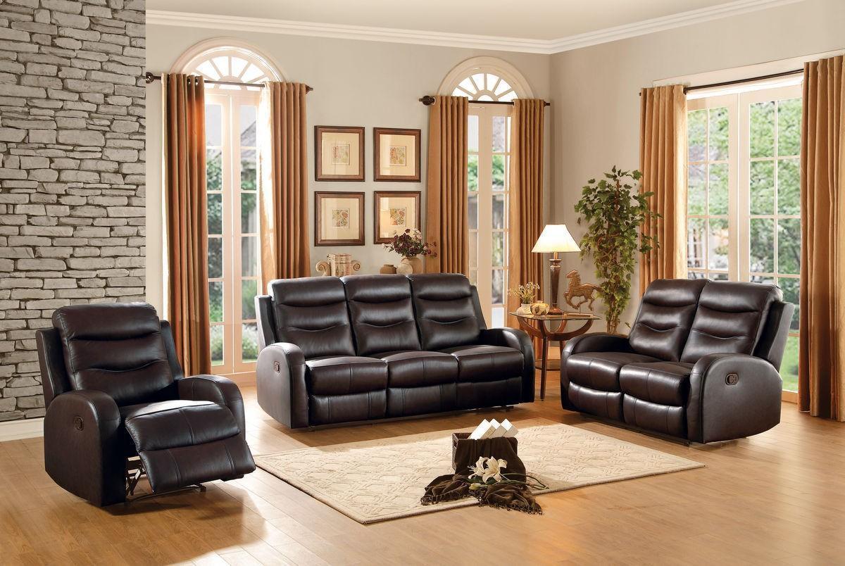 Contemporary Recliner Sofa Set Coppins 8316-Sofa Set-3 in Dark Brown Top grain leather