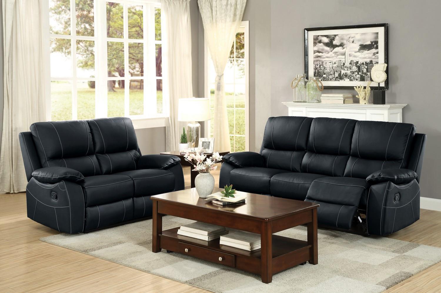 Contemporary, Modern Recliner Sofa Set Greeley 8325BLK-3+2-Greeley in Black Top grain leather