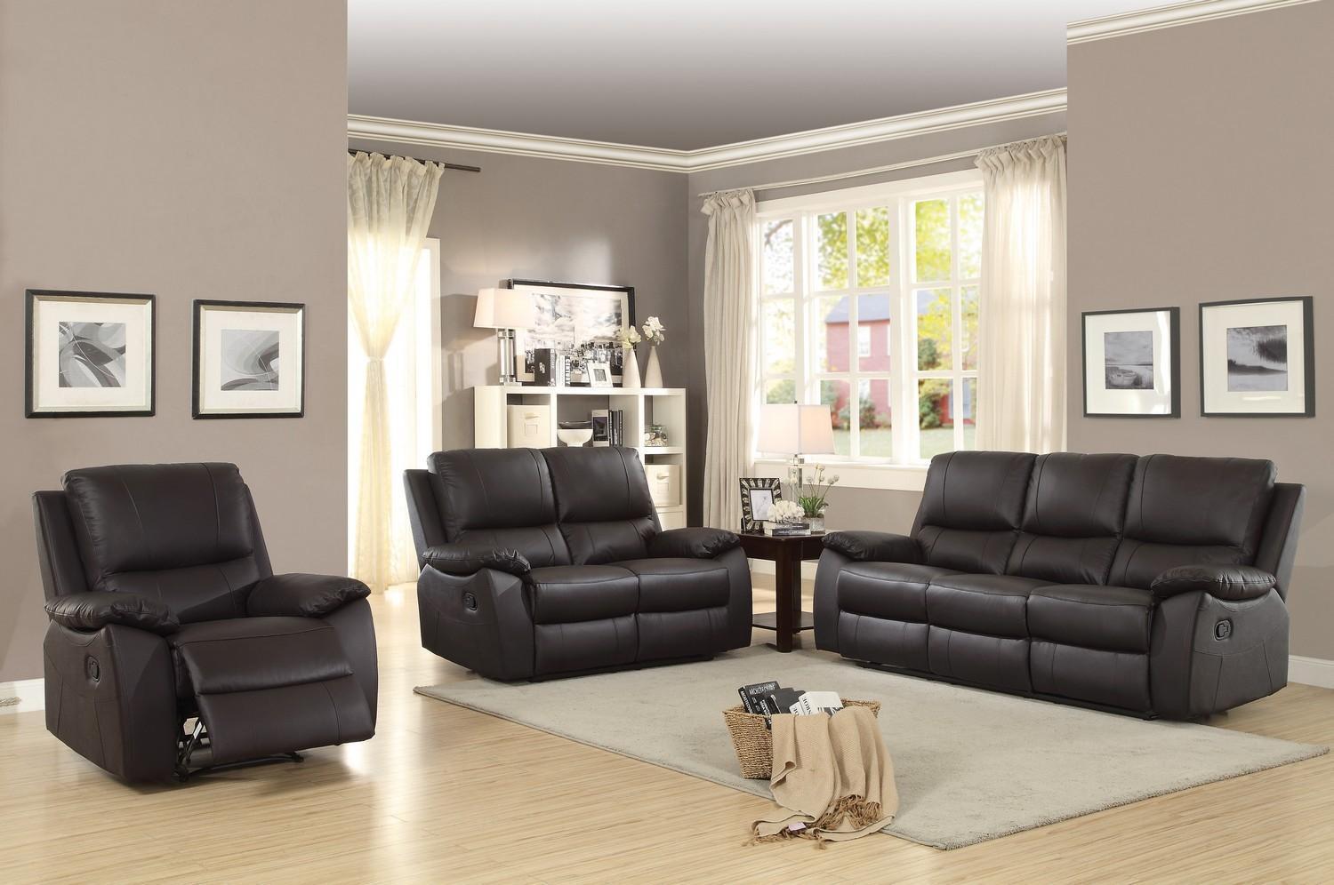 Contemporary Reclining Set Greeley 8325BRW-3-Sofa Set-3 in Brown Top grain leather