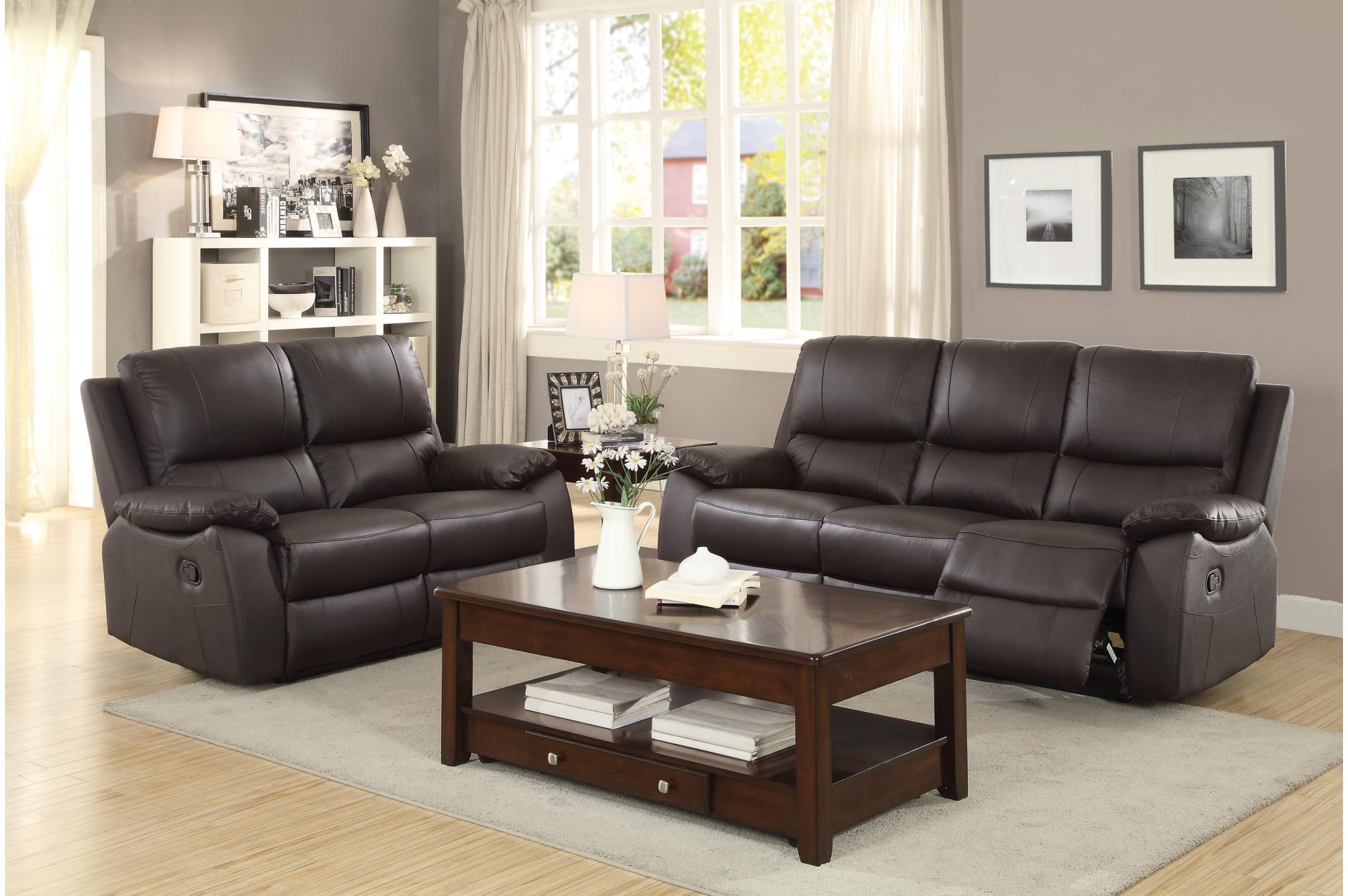 

    
Homelegance 8325BRW Greeley Brown Top Grain Leather Double Reclining Sofa Set 2Pc
