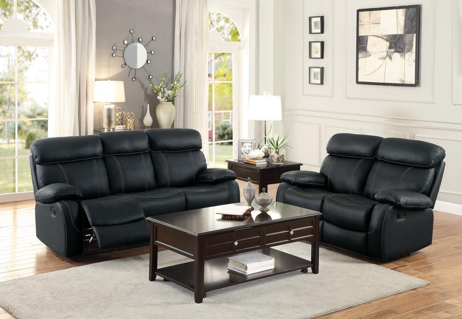 Contemporary Reclining Set Pendu 8326BLK-Sofa Set-2 in Black Top grain leather