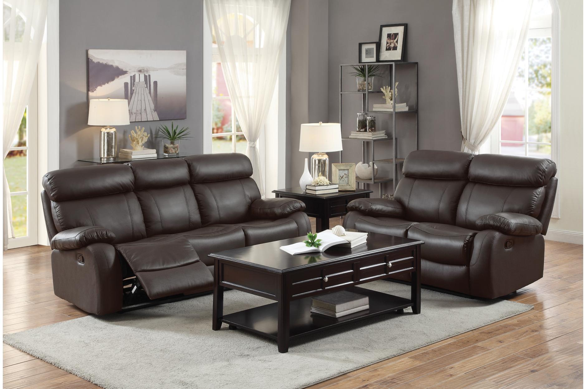 Contemporary, Modern Recliner Sofa Set Pendu 8326BRW-3+2-Set-2 in Brown Top grain leather