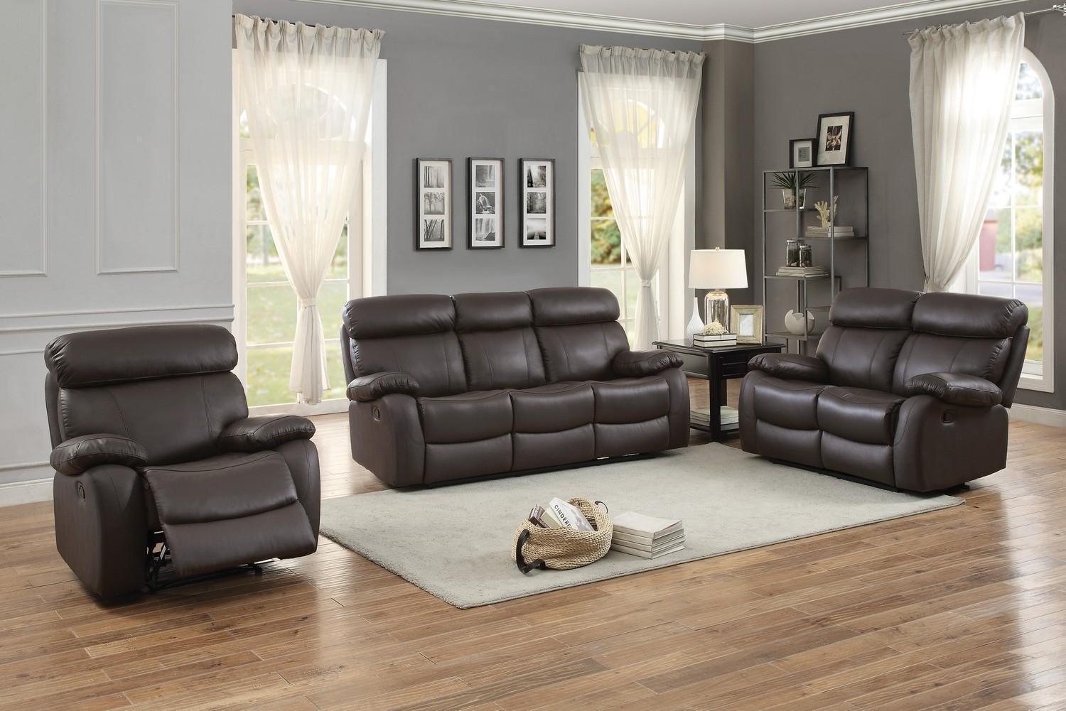 Contemporary Recliner Sofa Set Pendu 8326BRW-3-Sofa Set-3 in Brown Top grain leather