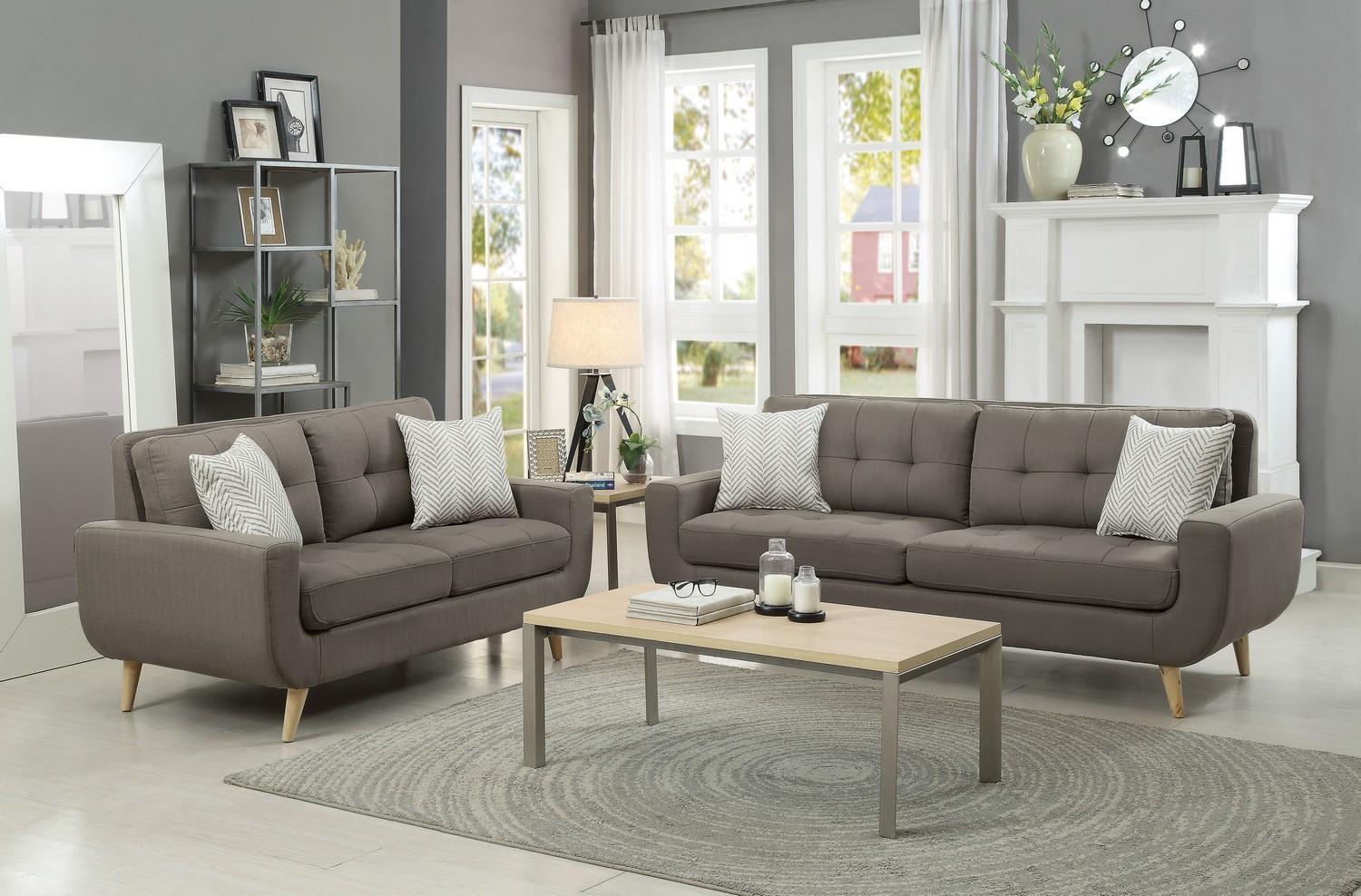 Classic Sofa Loveseat Deryn 8327GY-Sofa Set-2 in Gray Polyester
