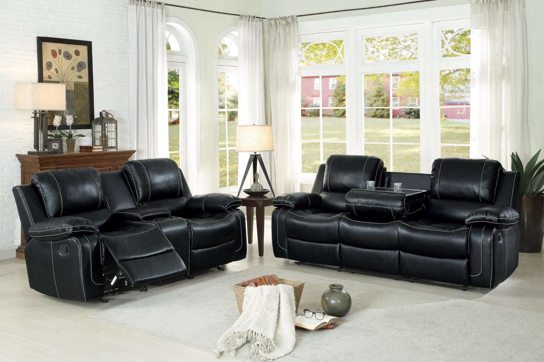 Contemporary, Modern Reclining Sofa and Loveseat Oriole 8334BLK-3+2 in Black Faux Leather