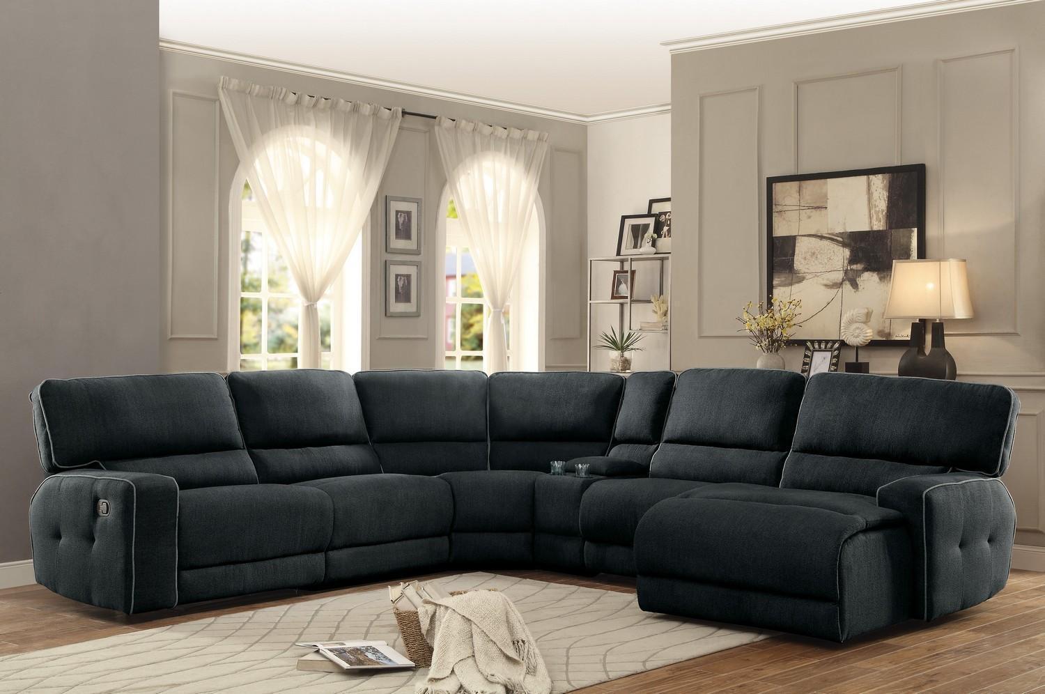 Contemporary Reclining Sectional Keamey 8336-Sectional Sofa Chaise-RHC in Dark Gray Polyester