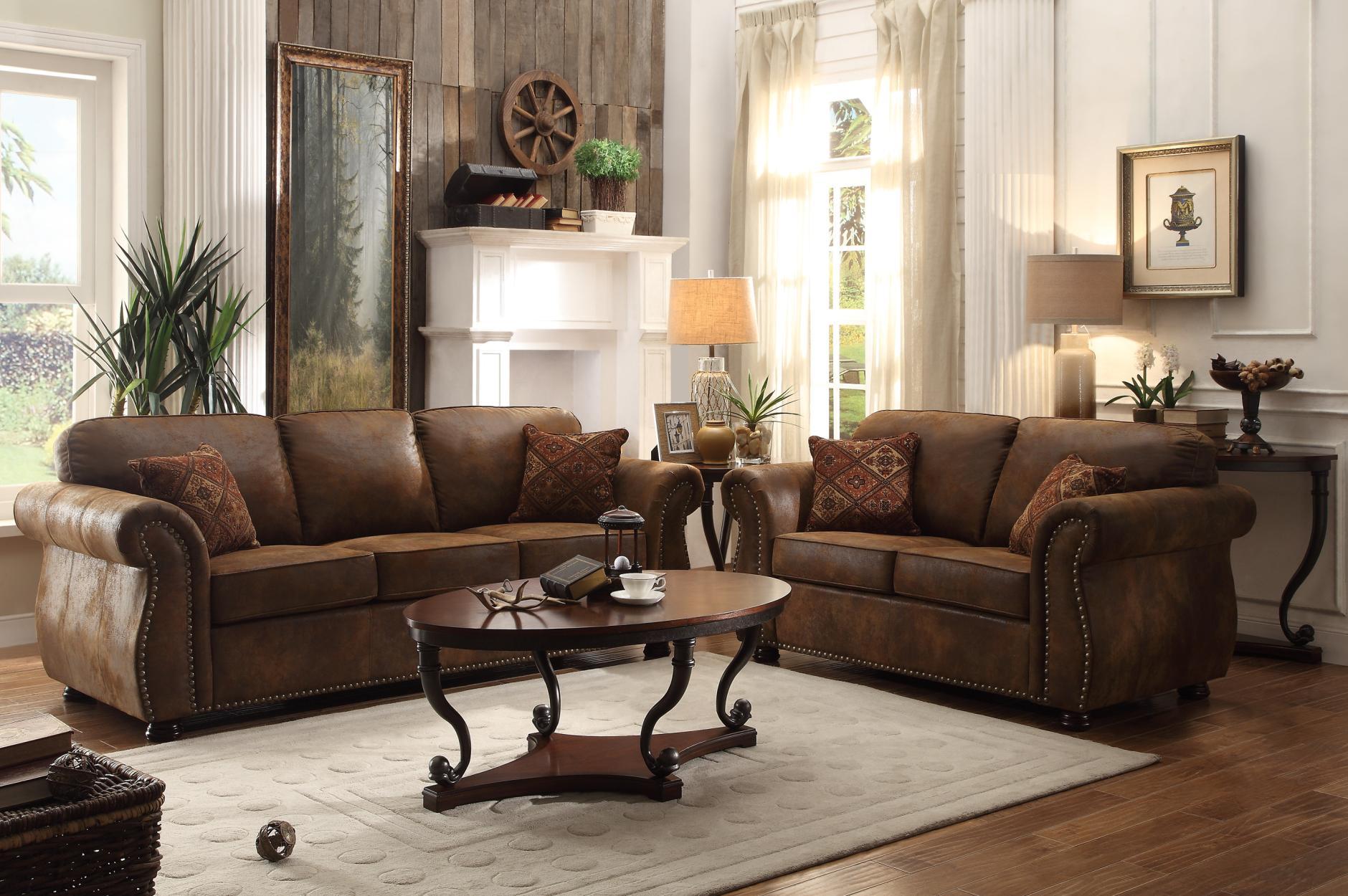 Classic, Traditional Sofa and Loveseat Set Corvallis 8405BJ-SL in Brown Microfiber