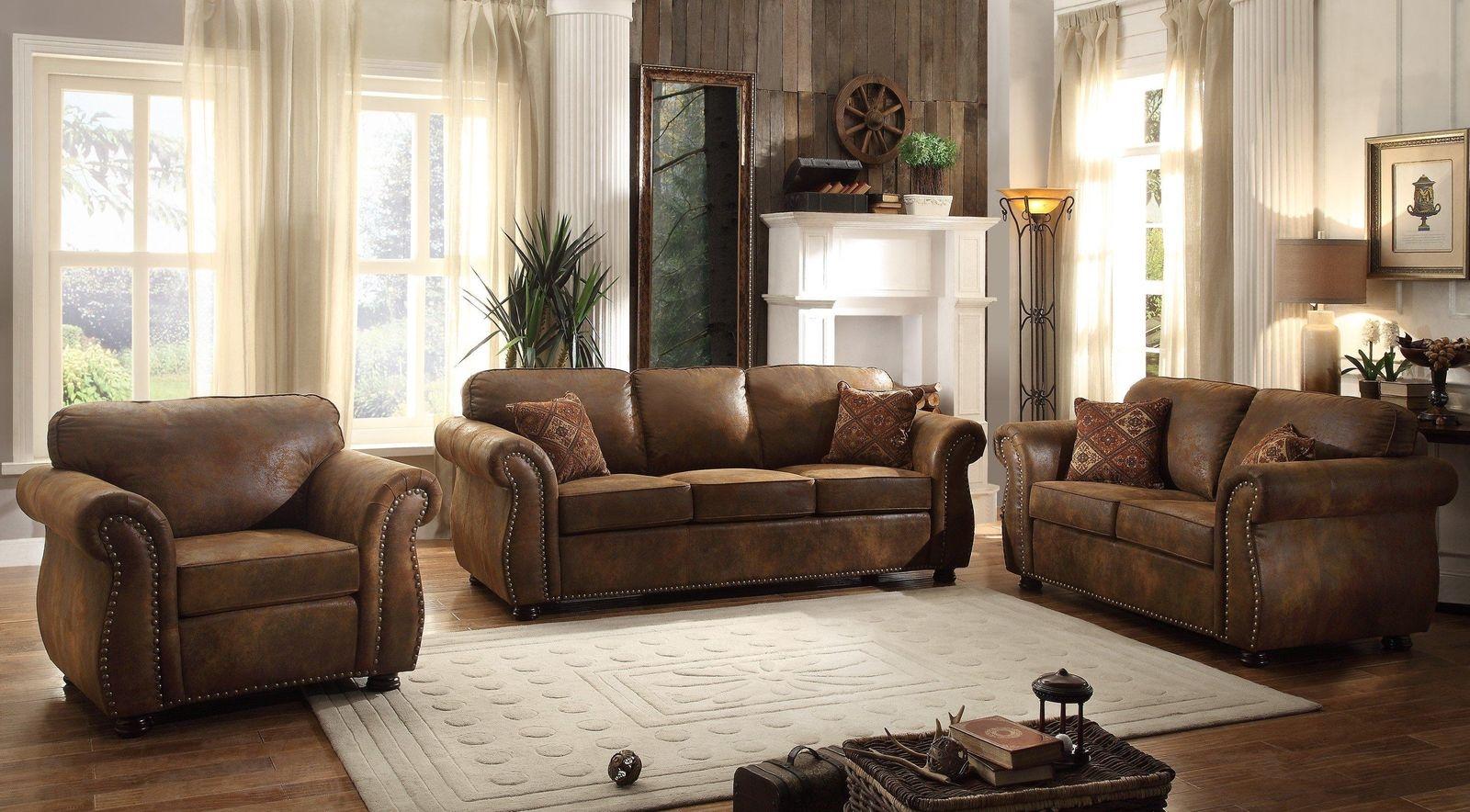 Classic, Traditional Sofa Loveseat and Chair Set Corvallis 8405BJ-SET in Brown Microfiber