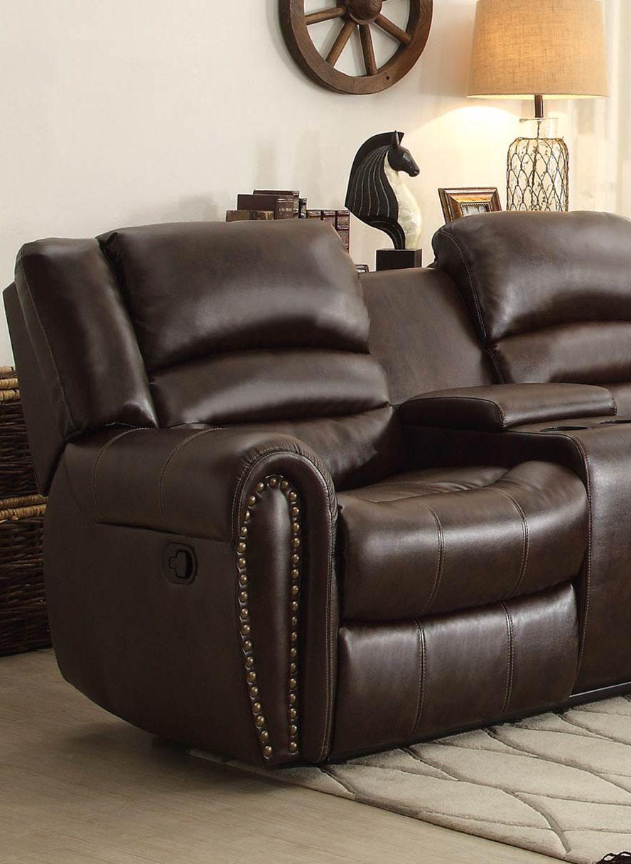 

    
Homelegance 8411 Palmyra Brown Bonded Leather Reclining Sectional Sofa Console 14040
