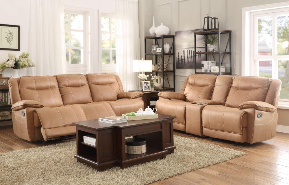 

    
Homelegance 8414 Wasola Brown Fabric Triple Reclining Sofa Set 2Pcs Contemporary

