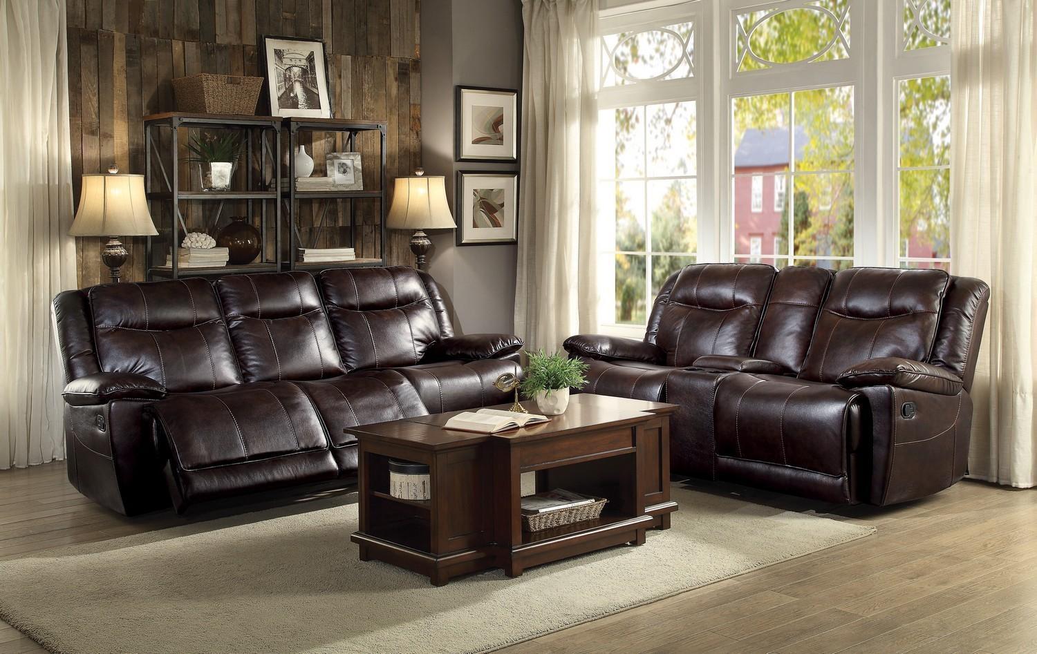 

    
Homelegance 8414DBR Wasola Leather Match Triple Reclining Sofa Set 2Pcs Modern
