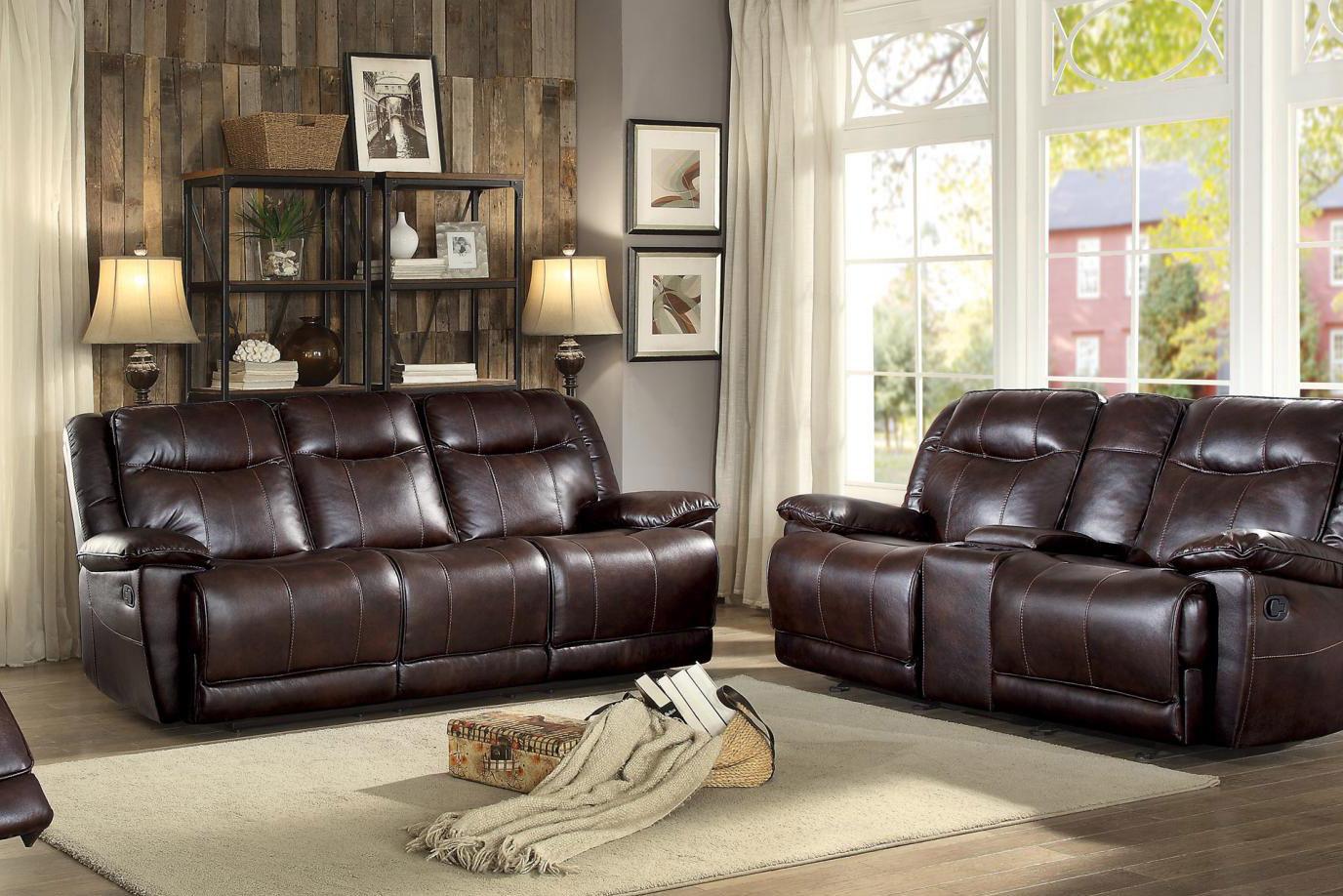 Contemporary, Modern Recliner Sofa Set Wasola 8414DBR-3+2-Wasola in Dark Brown Faux Leather