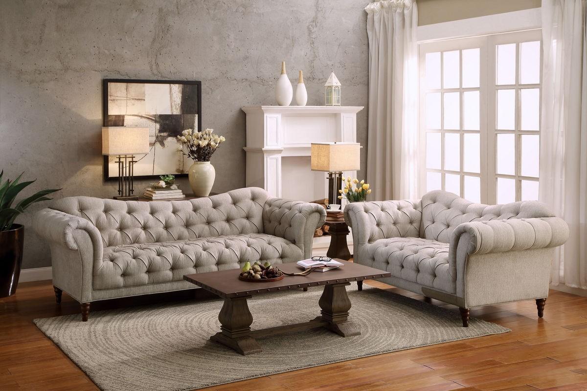 

    
Homelegance 8469 St.Claire Traditional Brown Tufted Almond Fabric Sofa Set 2Pcs
