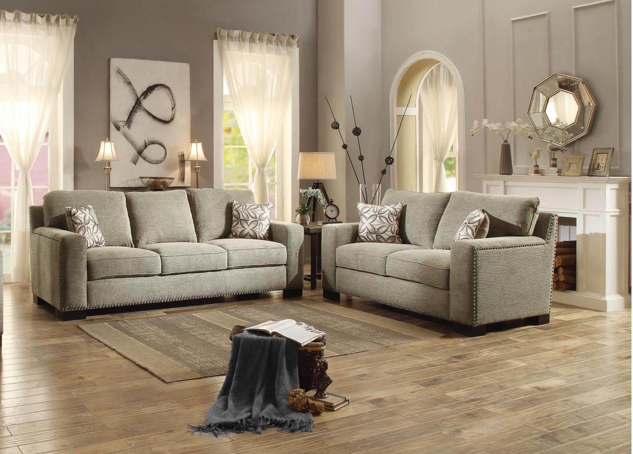 Contemporary, Classic Sofa and Loveseat Set 8477-3 8477-32 in Light Brown Chenille
