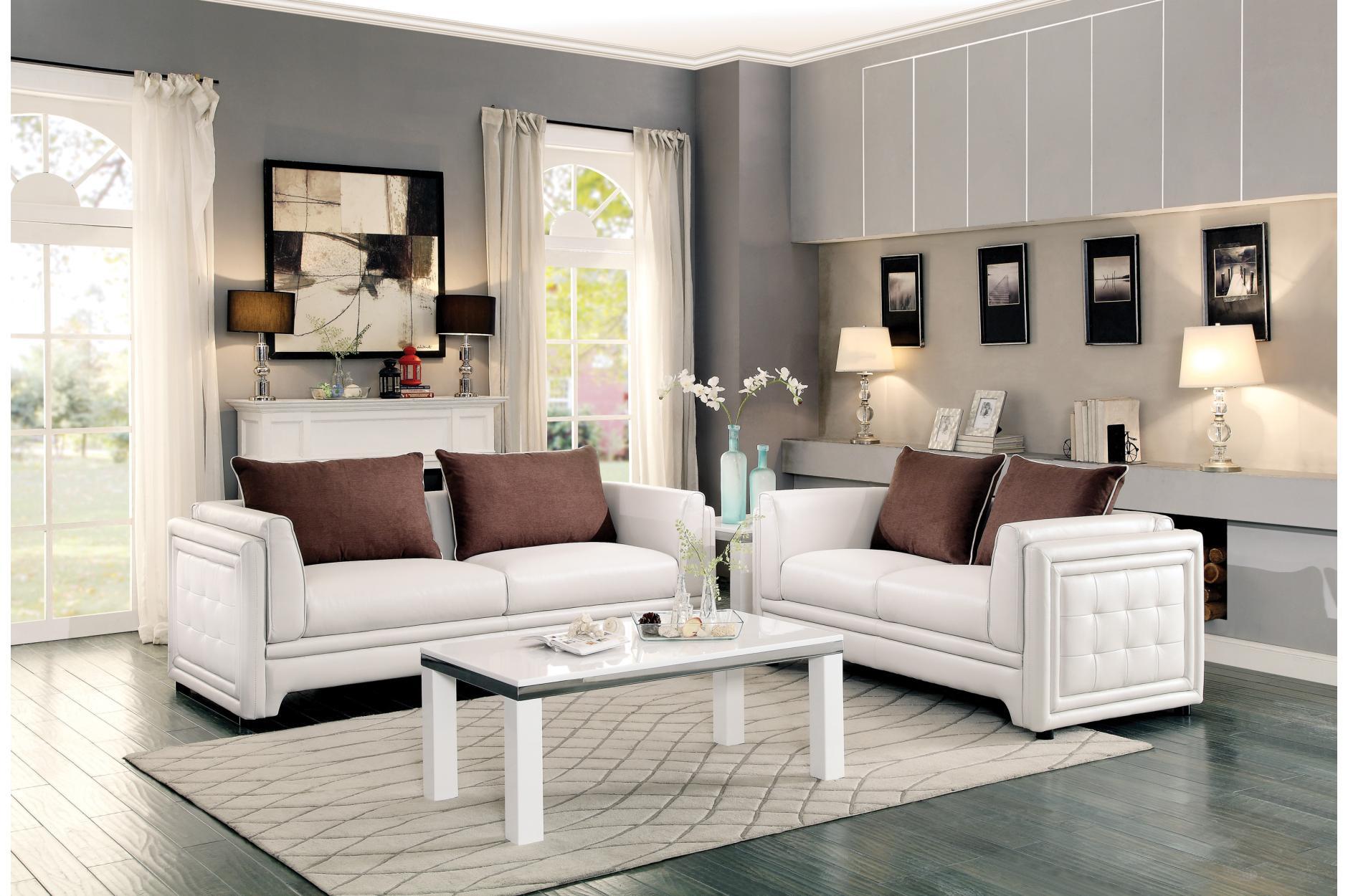 Contemporary, Modern Sofa and Loveseat Set Azure 8478-3+2 in Off-White Faux Leather