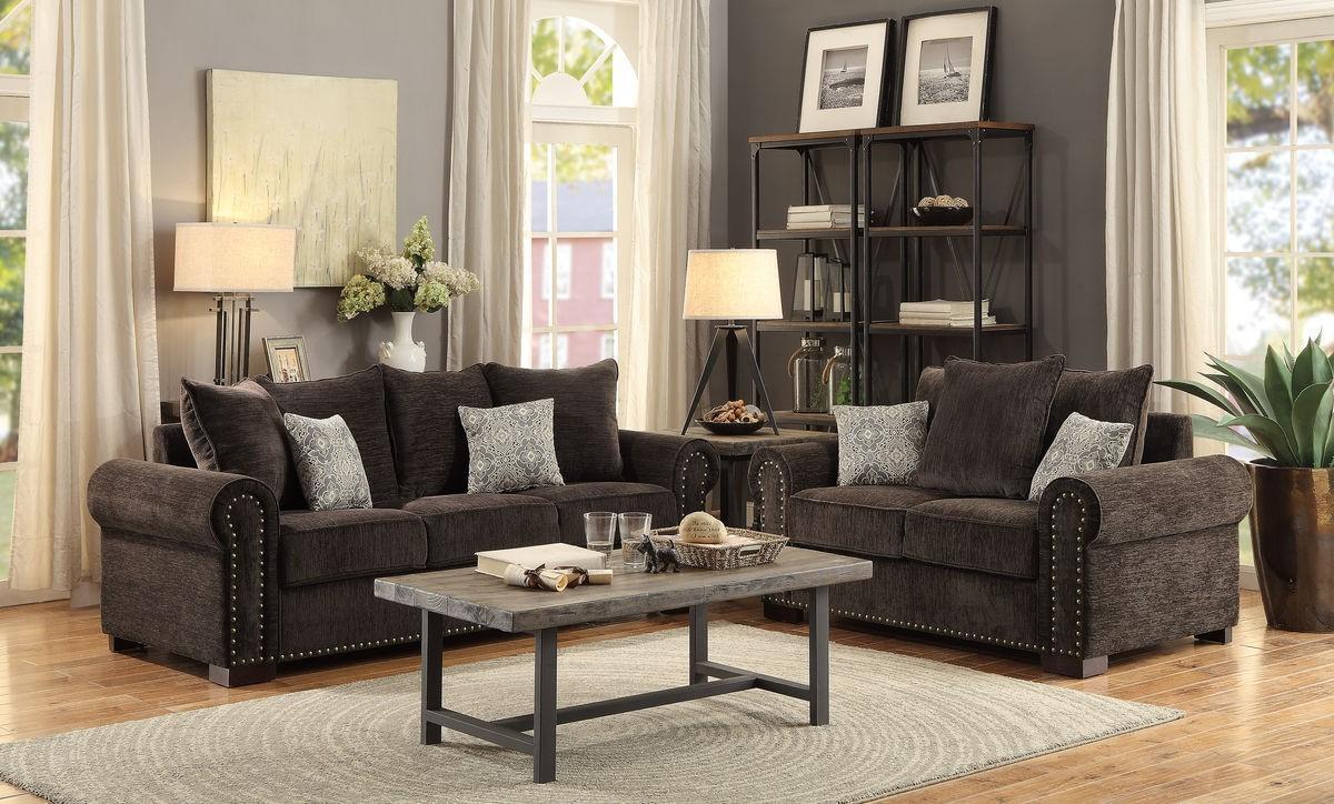 Traditional Sofa Loveseat Wandal 8488CN-3+2 in Chocolate Chenille