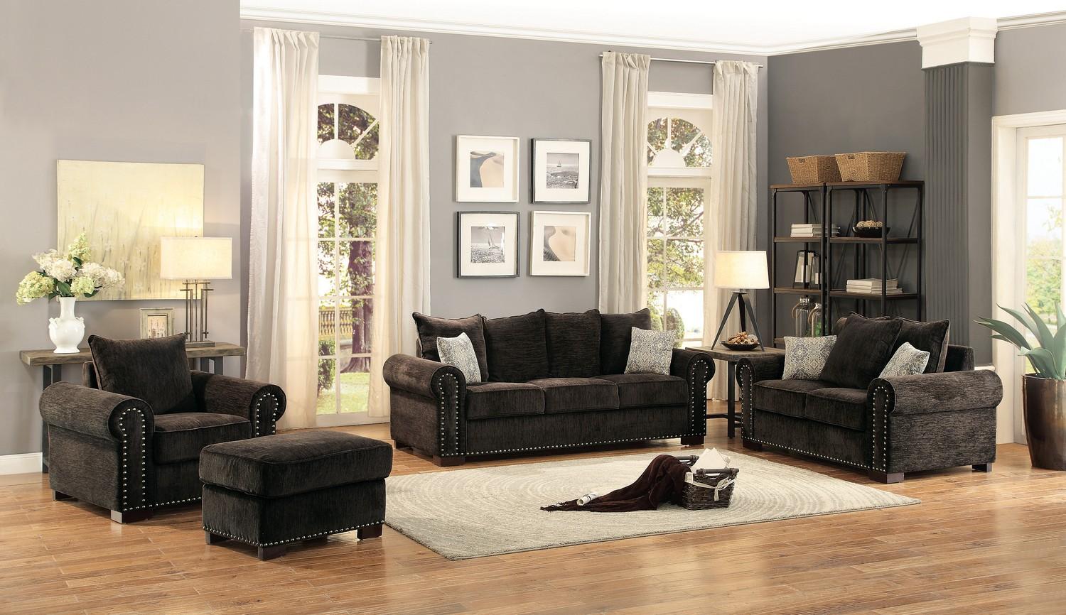 Traditional Sofa Set Wandal 8488CN-3+2+1+4 in Chocolate Chenille